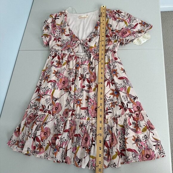 Altar'd State Floral Cutout Tie Tiered Mini Dress Size S Blush Babydoll - Picture 12 of 12